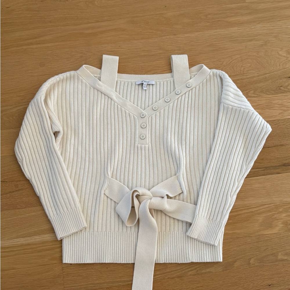 Derek Lam Cream Ribbed Scoop Neck Sweater